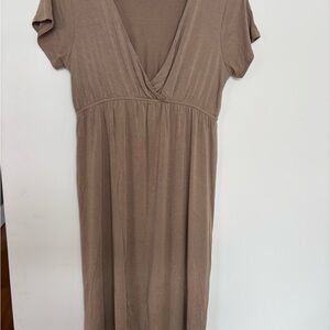 Joe Fresh Taupe Brown Short Sleeve V-Neck Dress